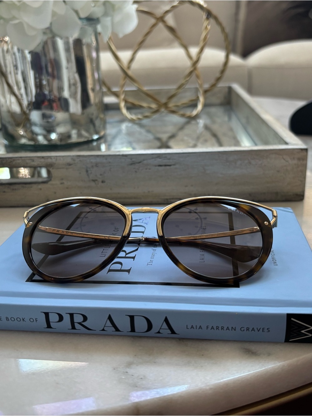 Prada Gold-Tone Tortoiseshell Gradient Round Sunglasses